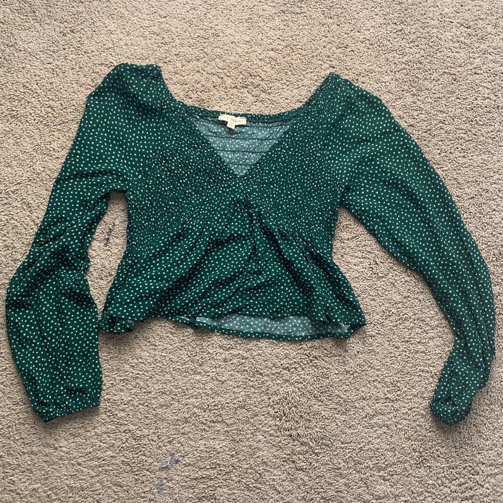 LA Hearts Long Sleeve Smocked V-Neck Babydoll Top